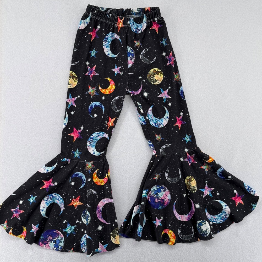 Syd & Mimi Kids 4T Celestial Galaxy Print Bell Bottom Flare Leggings Black Multi